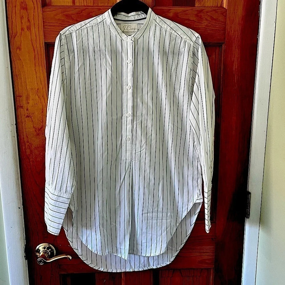 J. Crew Relaxed-fit collarless tunic shirt in striped poplin Popover Size 2 - Picture 1 of 12